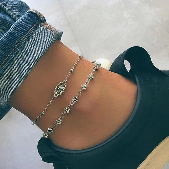 Exquisite Butterfly Flower Silver Anklet