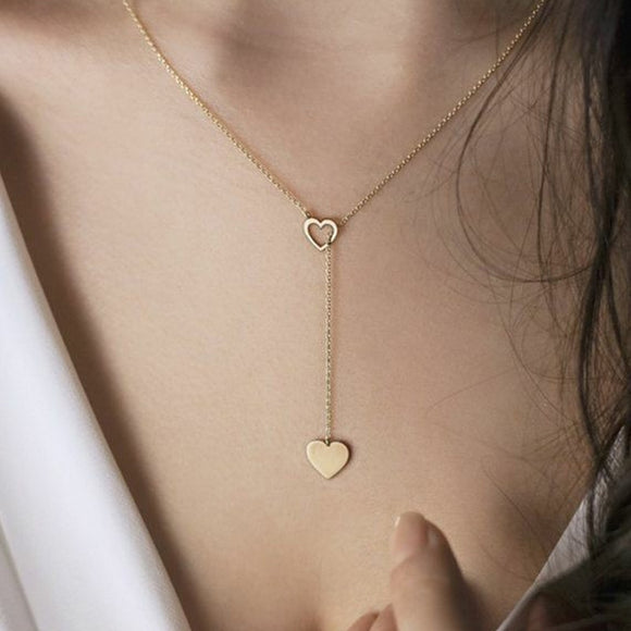Exquisite Hollow Double Heart Necklace