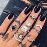Retro Gem Crown Crystal Moon Ring