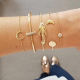Punk Gold Chain Moon Leaf Bracelet