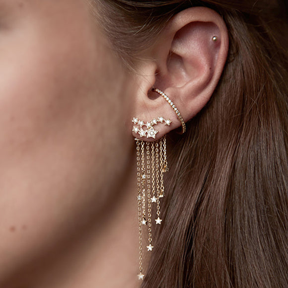 Star Crystal Tassel Pendant Earrings