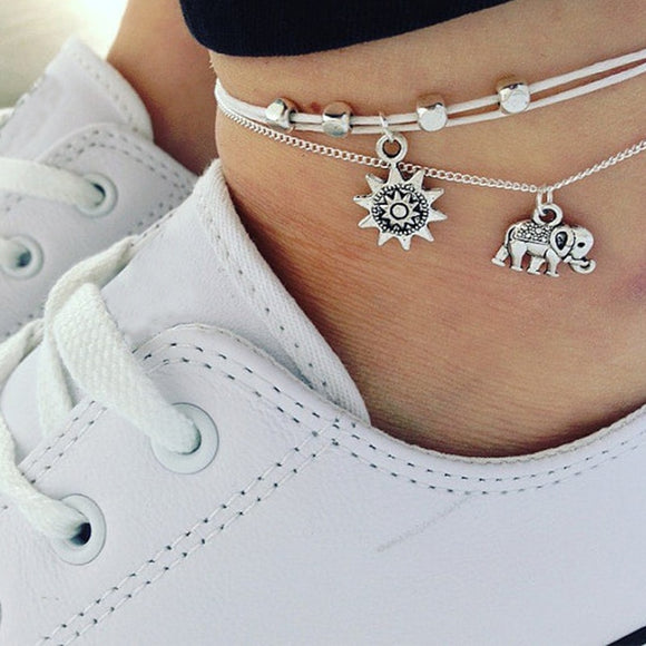 Classic Elephant Sun Silver Anklet