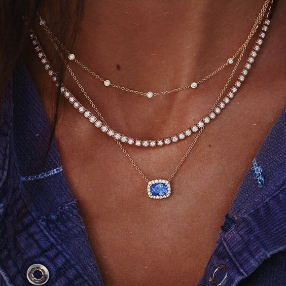 Temperament Blue Crystal Necklace