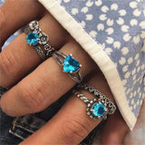 Retro Blue Heart Silver Ring