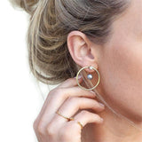 Circle Bead Crystal Star Pearl Earrings