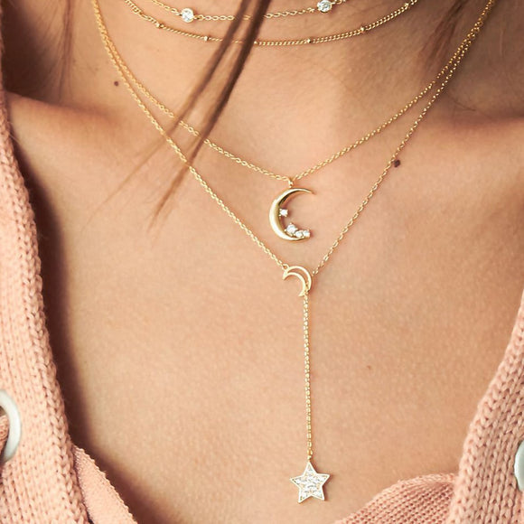 Crystal Moon Stars Long Necklace